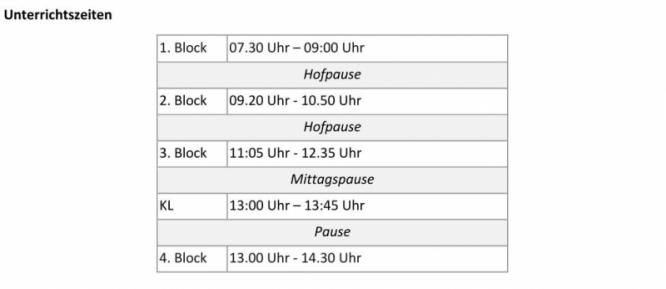 Unterrichtszeiten GmS Friedrichstadt