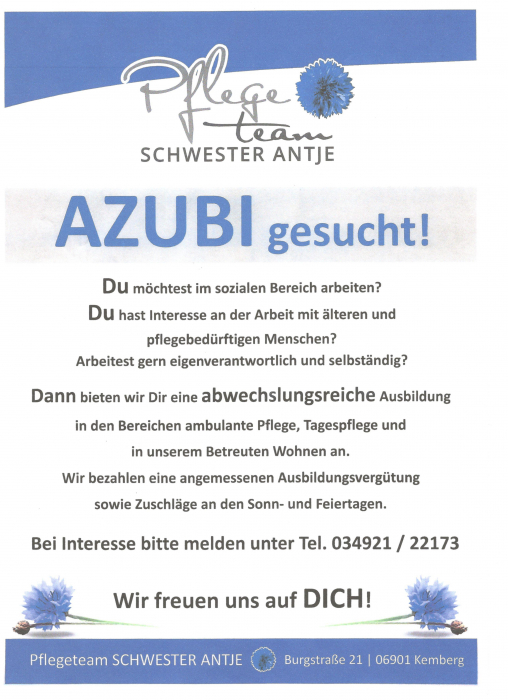 Azubi Pflegeberufe Kemberg